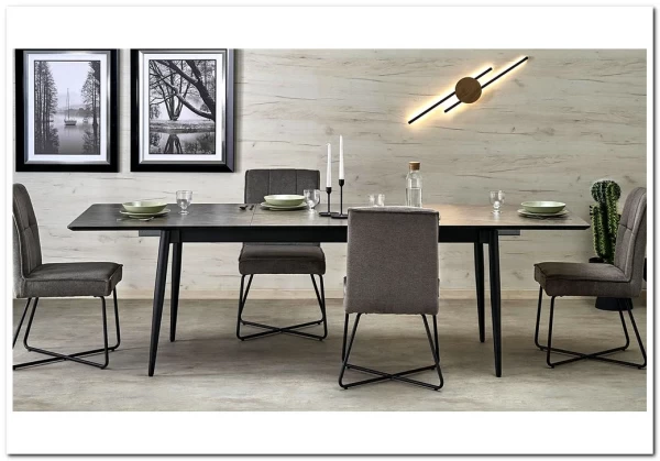 Стол обеденный Halmar CHARLES 180 раскладной (серый мрамор/черный)